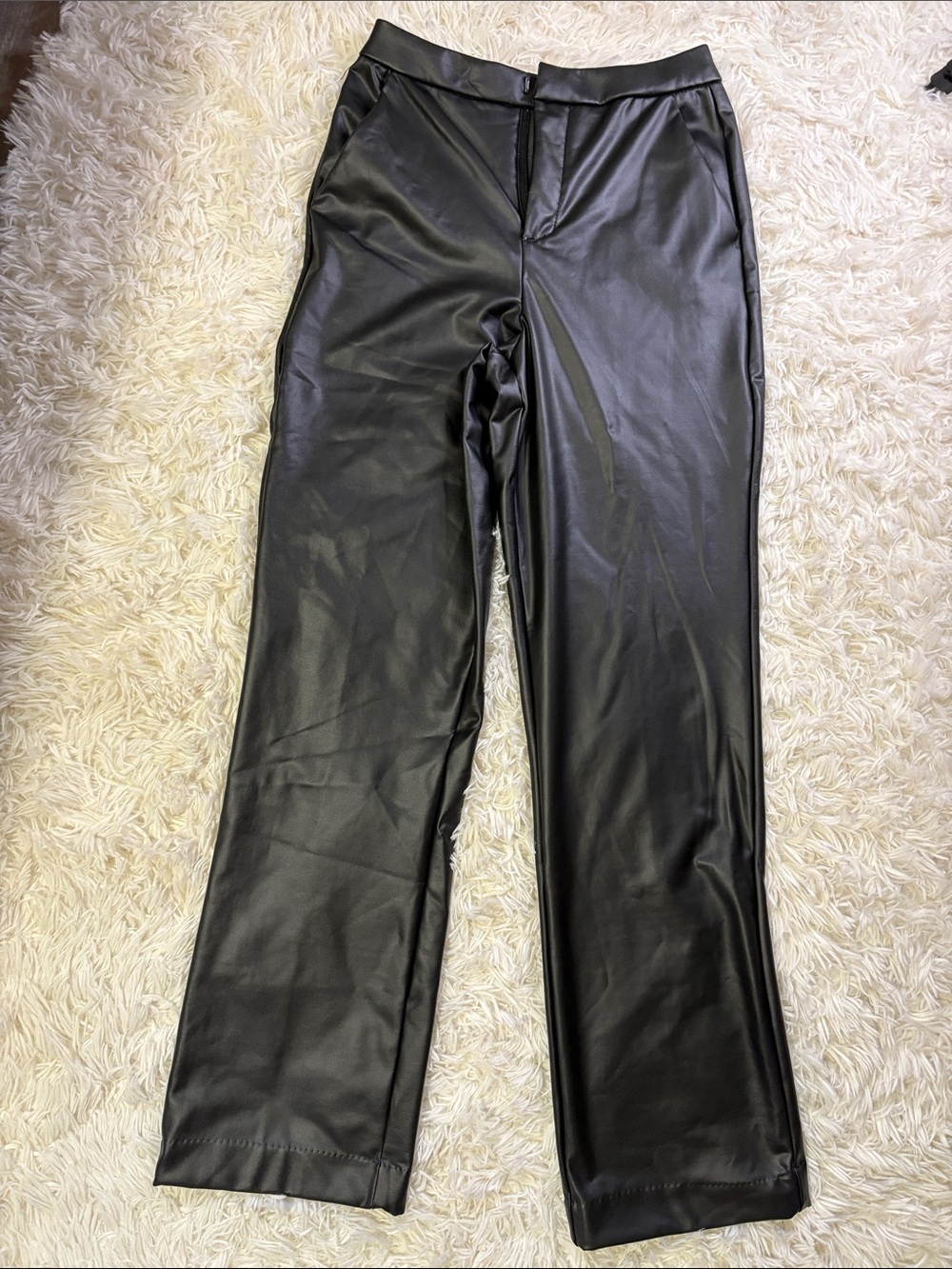 Women’s Black Faux Leather Straight-Leg Pants